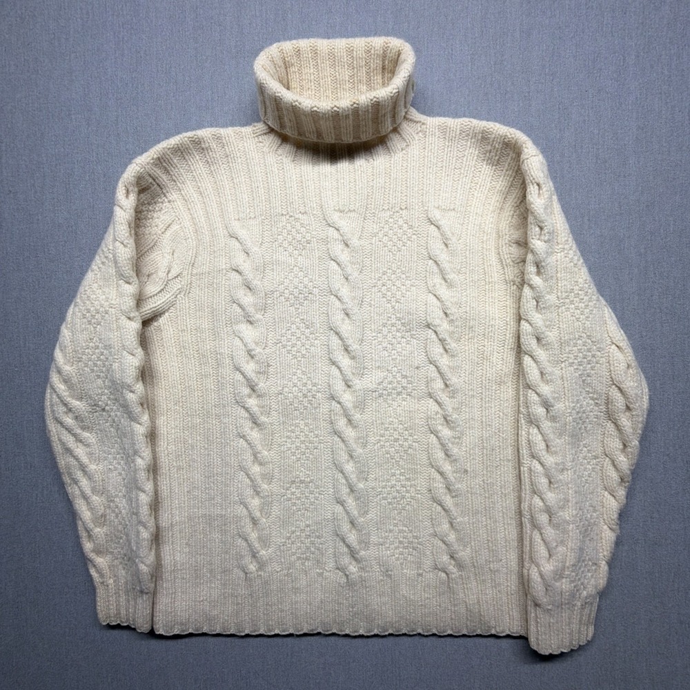 Vintage Polo Ralph Lauren Sweater Men Medium Lambswool Hand Knit Fisherman Cable